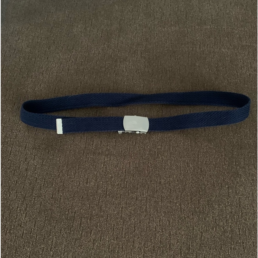 Navy Blue Canvas Belt With Silver Buckle
